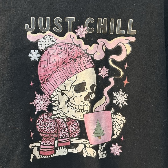 Jerzees “just chill” skeleton graphic sweatshirt size small - Picture 2 of 5